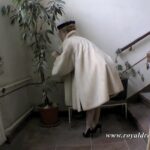 Slut fucked on stairs with glass dildo